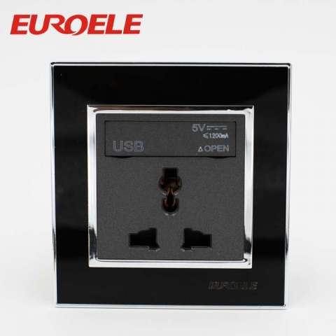 Black Electrical 250V/13A 86*86*37mm USB Plug Wall Socket